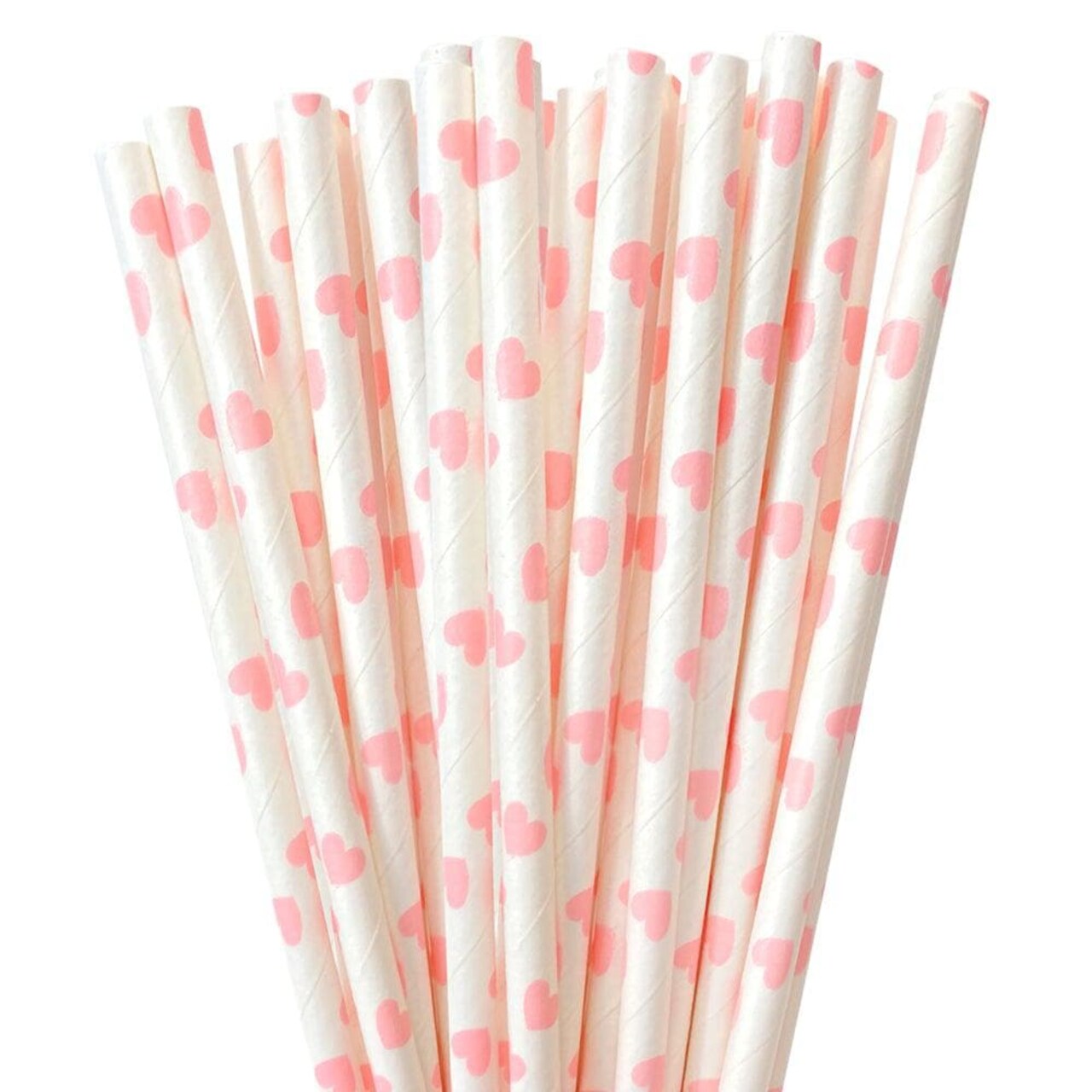 Bakell - Light Pink Heart Polka Dot Cake Pop Party Straws - 24pc